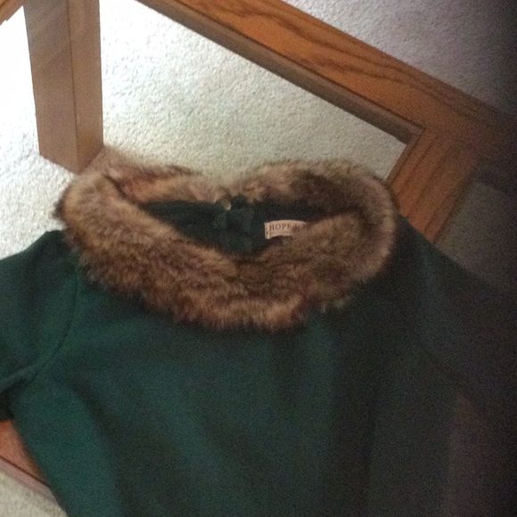 Green Coat with Faux Fur Trim - Picture 2 of 4